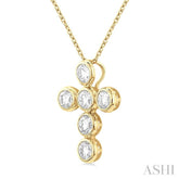 1 1/2 Ctw Round Cut Diamond 6-Stone Bezel Set Cross Pendant With Chain in 14K Yellow Gold